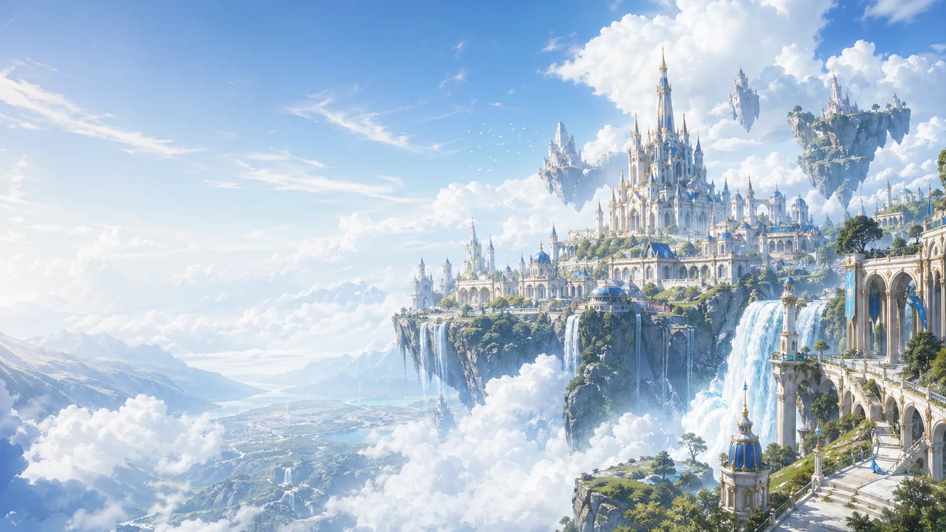 Fantasy floating city hero visual